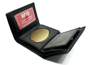 RFID Blocking Black Leather Men's Tactical Shield Badge Wallet Holder CCW - Picture 1 of 11