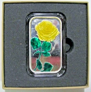 Yellow Rose 1 Troy oz .999 Proof-Like Silver Bar Hand Painted Enameled, gift box - Picture 1 of 3