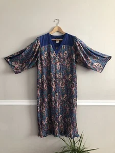 Vtg 80s DIANE FREIS Georgette Tunic Dress Paisley Puff Pleated Tent Trapeze XL - Picture 1 of 8