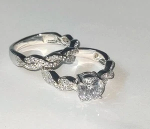 2Ct Round Real Moissanite Wedding Bridal Set Ring 14k White Gold Plated Silver - Picture 1 of 9