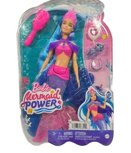 Muñeca Barbie Mermaid Power con pelo azul y morado, mascota caballito de mar y accesorios - Imagen 1 de 12