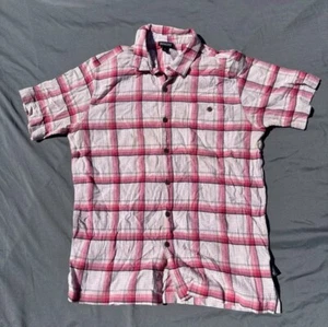 Patagonia Men Medium Orange Micro Plaid Button Up Fishing Short Sleeve Vented - Picture 1 of 8