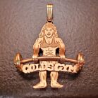 14K GOLD WEIGHTLIFTER PENDANT CHARM- FEMALE BODYBUILDER & BARBELL,GOLD'S GYM-NEW