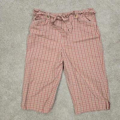 White Stag Pants Womens 14 Pink Capri  Stretch Plaid Capris Belted Waist - Image 1 of 4
