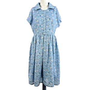 Lindy Bop Dress Blue Daisy Print Tally Collared Shirt Swing Dancing UK 14 BNWT - Picture 1 of 11