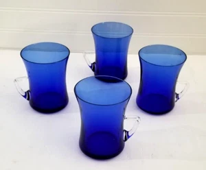 Set of 4 Cobalt Blue Glass Coffee Mugs - Picture 1 of 16