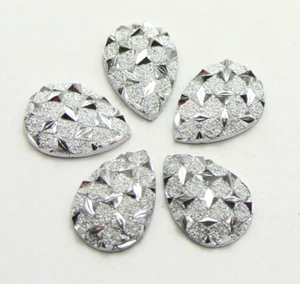 200 Silver Flatback Acryli Glitter Teardrop Rhinestone Cabochons 9X13mm - Picture 1 of 6