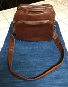 Vintage Brown Travel Bag Luggage Carry On Soft Vinyl Tote Shoulder Strap ~718A - Picture 1 of 12
