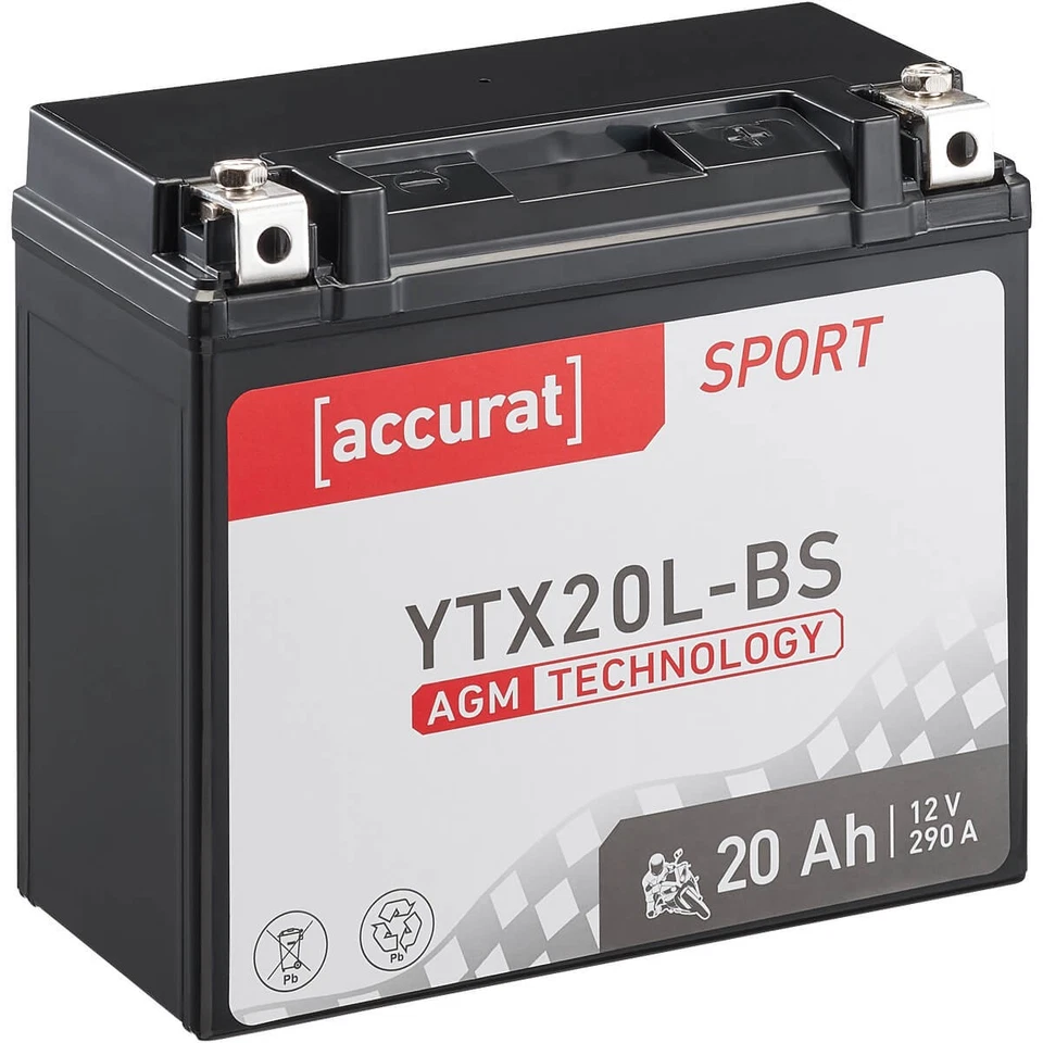 12V YTX20L-BS 20Ah AGM Motorradbatterie Motorrad Roller Batterie Akku YTX20HL-BS - Bild 1 von 2