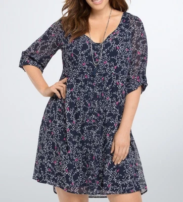 NUEVO $58 Vestido Camisa Tórrido Para Mujer Plus 4X Estampado de Pájaros Manga con Pestaña Redonda Cuello en V Foto 1 de 4