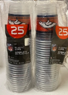 Lot of 2 - Denver Broncos 25 Plastic Cups 16 oz - 50 CUPS TOTAL - Image 1 of 4