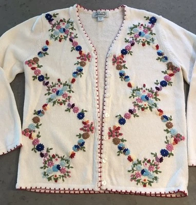 Cárdigan suéter tejido floral bordado vintage Haband para mujer M Foto 1 de 3