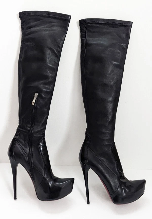 GIANMARCO LORENZI Over the Knee Thigh High Heels Stretch Leather Stiletto Boots - Image 1 of 4