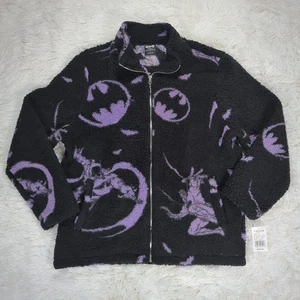 Men's Batman Allover Print Zip Up Sherpa Jacket Black Size Large - Picture 1 of 4