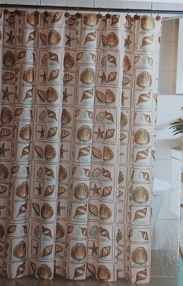 Cortina de ducha de tela Seashells (#EBRTR-9399) Foto 1 de 3