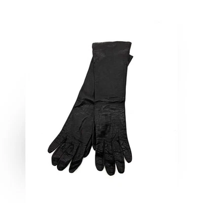 Guantes largos franceses de cuero negros vintage - forrados de seda, talla 7 Foto 1 de 4