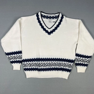 VTG Sears Mens Store Sweater Mens Large V-Neck Fair Isle Knit Preppy Ivy Korea - Image 1 of 4