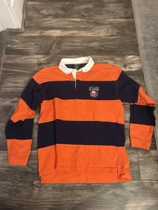 Vintage New York Islanders Long Sleeve Mens L Orange Blue Polo 546 - Picture 1 of 3