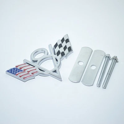 Insignia emblema frontal de metal cromado bandera estadounidense V8 plateada para Chrysler GMC Foto 1 de 4