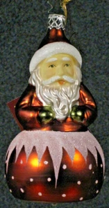 Inge Glas Ornament - Burgundy Santa in Ball - Picture 1 of 2