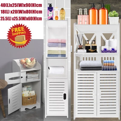 Bathroom Storage Cabinet Unit Free Standing Cupboard Wood Small White Home Shelf