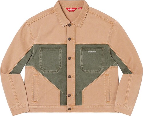 Giacca camionista Supreme 2 toni in denim rivestito autunno inverno 22 beige marrone chiaro verde oliva