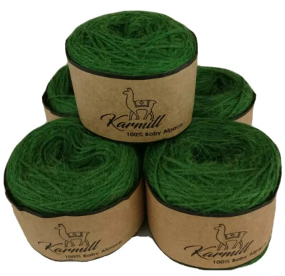 Alpaca Wool Skein 100% Baby Alpaca Yarn Lot of 5 Sport Weight Juniper Green CR02 - Image 1 of 4