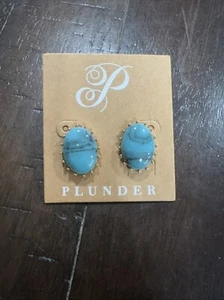 Plunder Oval Marbled Turquoise Stud Earrings NEW - Picture 1 of 1