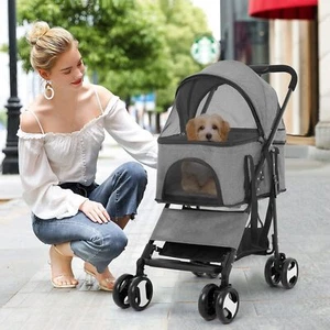 4 Wheels Pet Stroller 3-in-1 Dog Cat Folding Lightweight Travel Stroller Grey - Picture 1 of 8