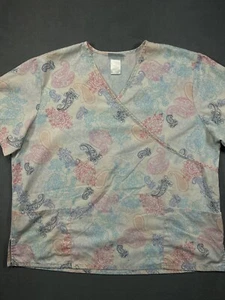 SB Scrubs Medical Scrub Top Adult 2X Pink Paisley Nursing Uniform Shirt Pockets - Picture 1 of 10