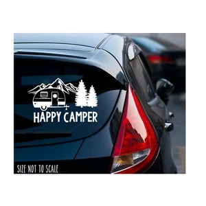 Happy Camper sticker decal - adventure outfoors hiking fishing 5" - Foto 1 di 1