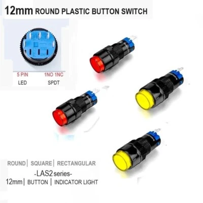 12mm SPDT LED Illuminated ON/OFF Round Plastic Push Button Switch - Image 1 of 4