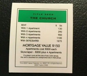 Monopoly  Spiderman  THE CHURCH  Title Deed Card 2007 - Picture 1 of 4