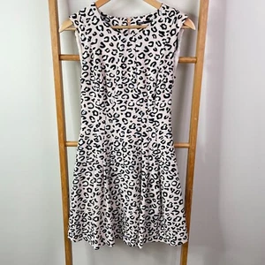 Tokito Mini Dress Womens 8 White Black Leopard Print Sleeveless Pleated Lined - Picture 1 of 12