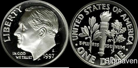 1997 S 90% Silver Roosevelt Dime Deep Cameo Gem Proof Cover