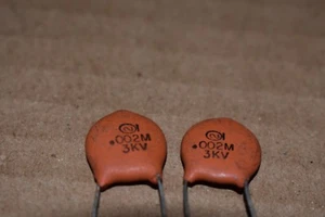 Sprague .002 uF 3 KVdc Audio Tone Guitar Red Ceramic NOS Capacitors Tested Pair  - Picture 1 of 3