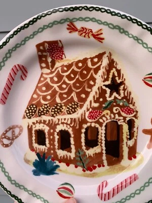Juego de 4 platos de cena de pan de jengibre Nathalie Lete Anthropologie Joyeux Noel de 10" Foto 1 de 3