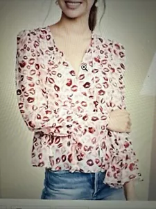 Rachel Zoe Bria Lips Print Silk Ruffled Blouse Top Size S RRP $365 - Picture 1 of 15
