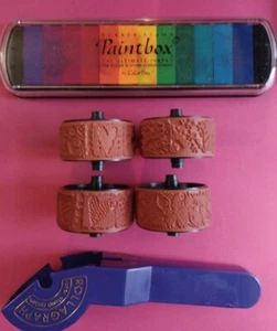 Sistema de rodillos de sello de goma Rollagraph 4 rodillos y almohadilla de tinta para caja de pintura grandes bordes - Imagen 1 de 4