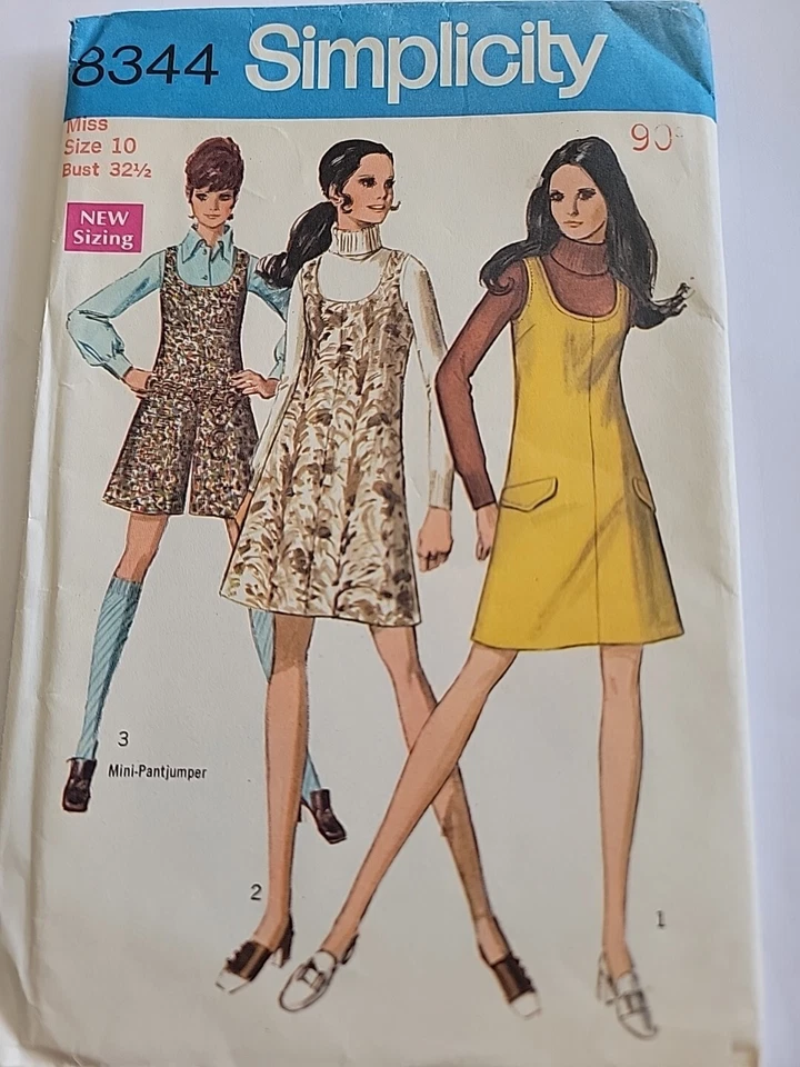 1969 Simplicity Jumper Dress Pattern & Pant Misses 8344 Size 10 Vintage Original - Image 1 of 2