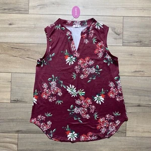 Halife Women's All Over Floral Print Tank Top Size Large Burgundy - Picture 1 of 9