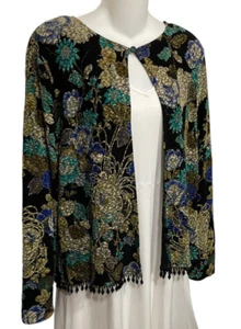 MSK Metallic Floral Jacket Size X-Large Textured Knit Beaded Cardigan Sweater XL - Picture 1 of 6