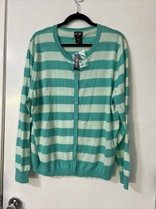 Lord & Taylor Womens Green Striped Button Up Cardigan Modal Blend Plus Sz 3X - Picture 1 of 7