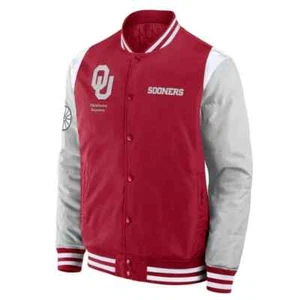 Letterman Elements Elite Oklahoma Sooners Maroon and Grey Varsity Jacket - Picture 1 of 2