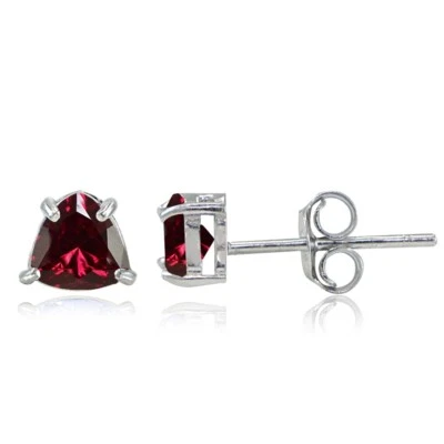 Sterling Silver Created Ruby Trillion-Cut Stud Earrings - Image 1 of 4