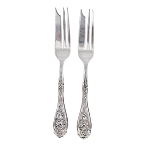 2 tenedores de pastel de clavel o pastelería de W.R. Oneida 3 dientes 6 3/4" hechos en 1908 - Imagen 1 de 5