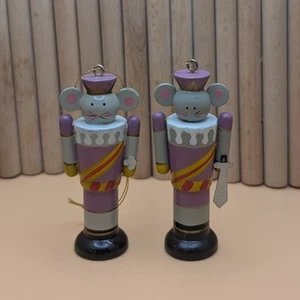 Vintage Wooden Avon Mouse King Nutcracker Christmas Ornament Set Of 2 - Picture 1 of 8