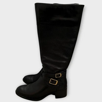 Botas de equitación Franco Sarto de cuero negro hasta la rodilla L-country pantorrilla ancha hebilla 6,5 Foto 1 de 4