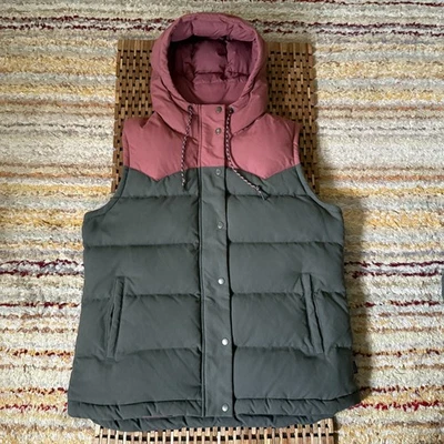 Patagonia Bivy Goose Down Puffer Vest Hoodie Hoody Red Grey Women's Size XL - Image 1 of 3