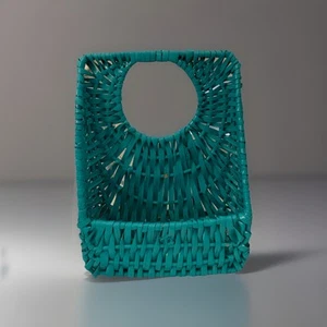 Cestino vintage in vimini rattan 12" blu - Foto 1 di 3